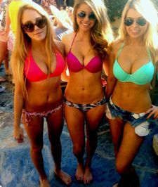 Teen hotties in swim suits flashing hot round asses in public